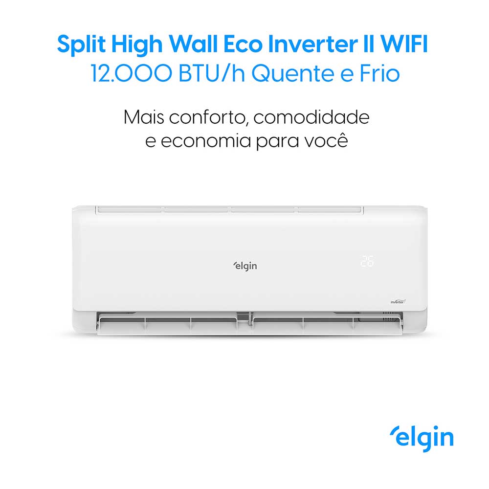 Ar Condicionado Split Hi Wall Inverter Elgin Eco II 12.000 BTU/h Quente/Frio 220v Wi-Fi